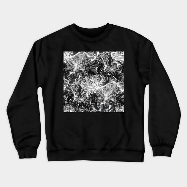 Black and White Shibori Corals Crewneck Sweatshirt by Carolina Díaz